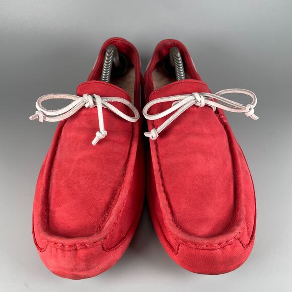 UGG Men's Size 11 Red Nubuck Moccasin Driving Loafers Shearling Slippers Casual - Picture 2 of 9